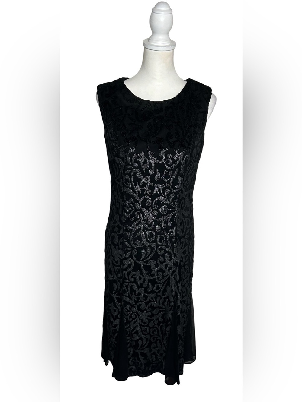 R&M Richards Black Flocked Velvet Fit & Flare NWT Dress Sz 6 Moody Whimsigoth